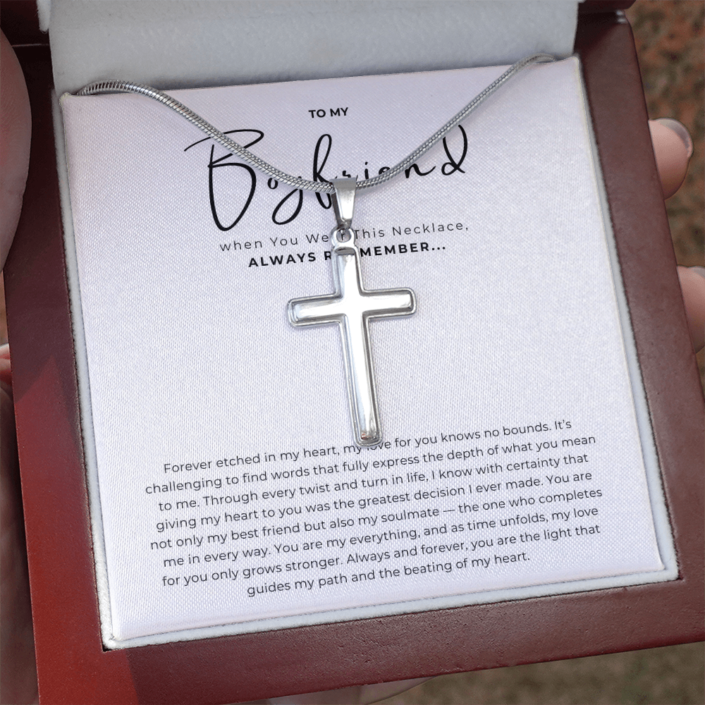 To My Boyfriend Cross Necklace with Snake Chain