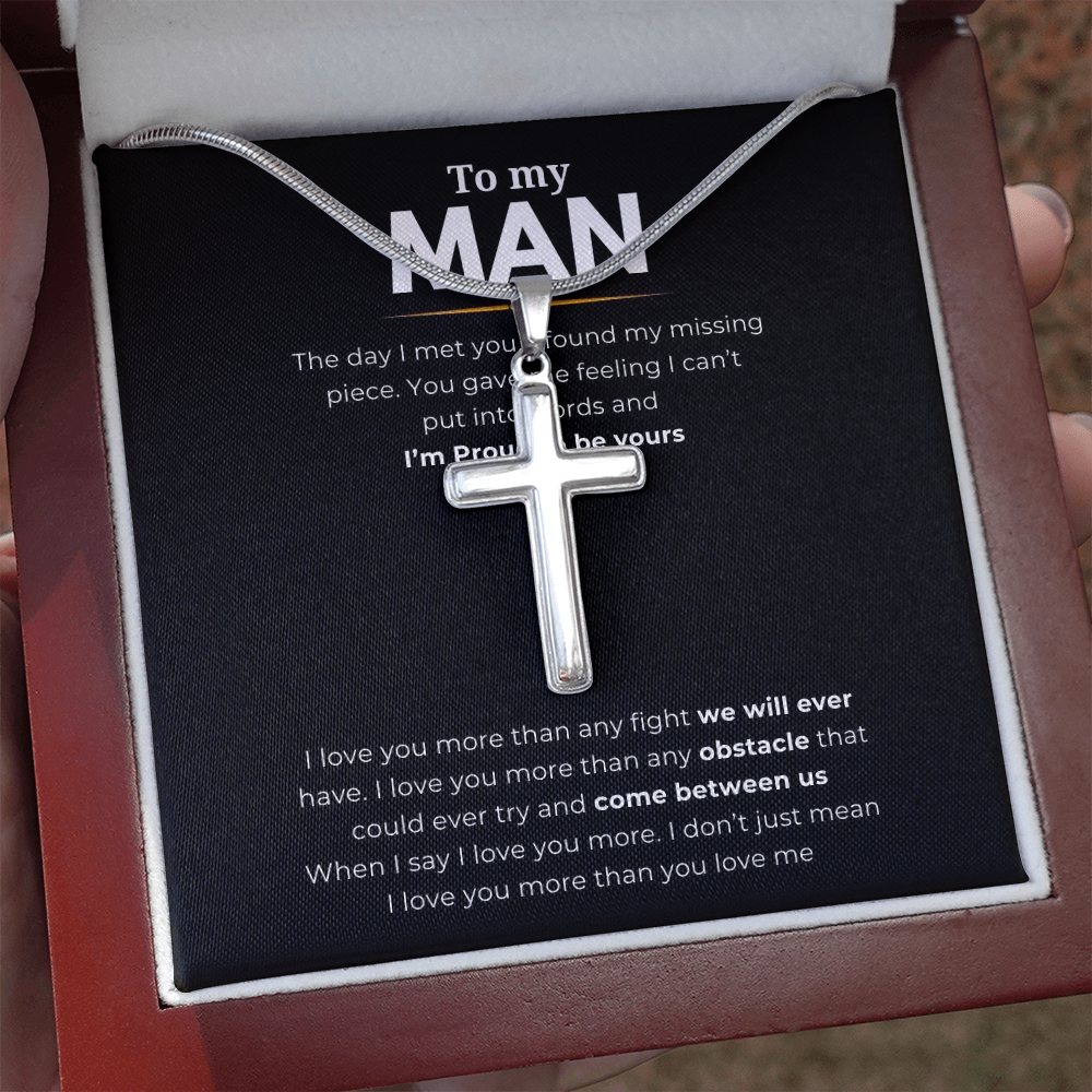 To My Man Artisan Cross Necklace with Snake Chain
