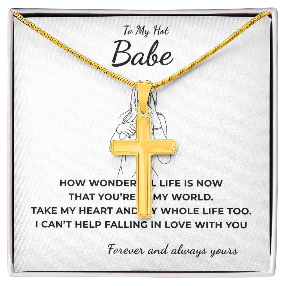 To My Hot Babe Artisan Cross Necklace with Snake Chain