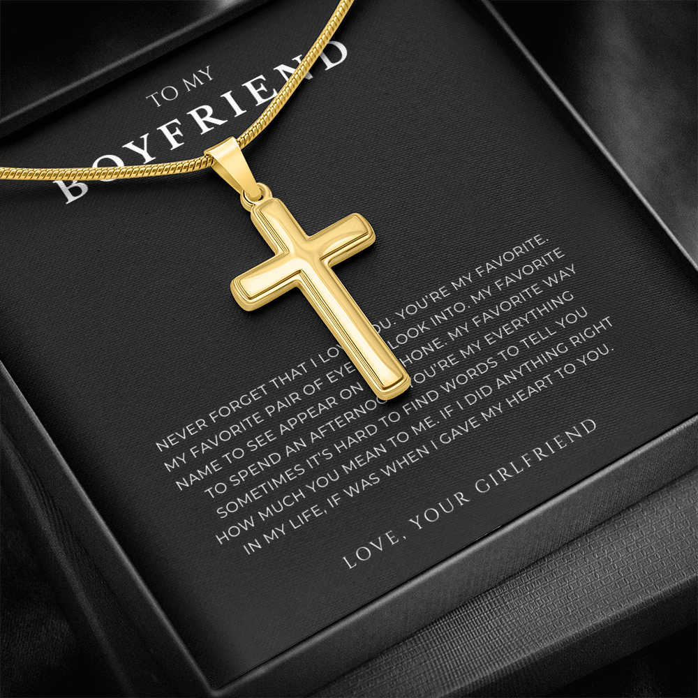 To My Boyfriend Cross Necklace with Snake Chain