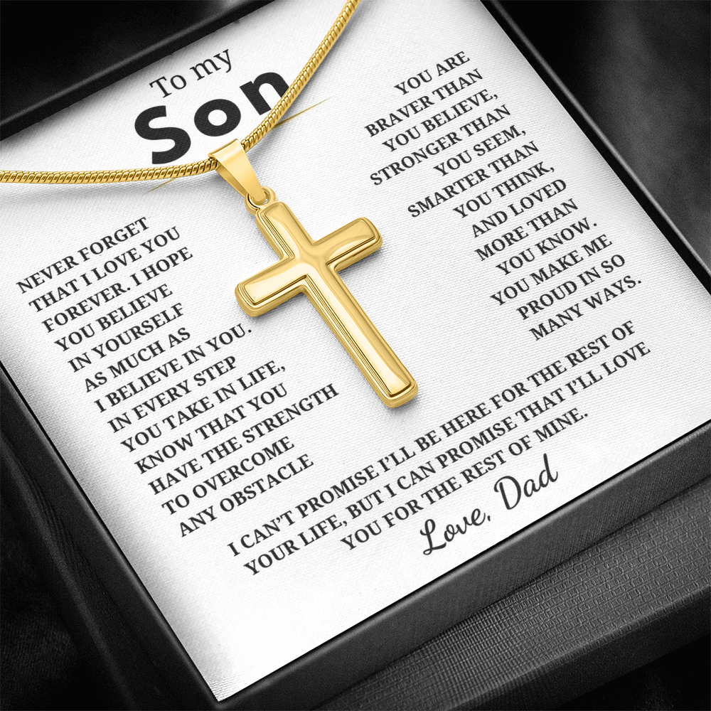 To My Son Artisan Cross Necklace with Snake Chain