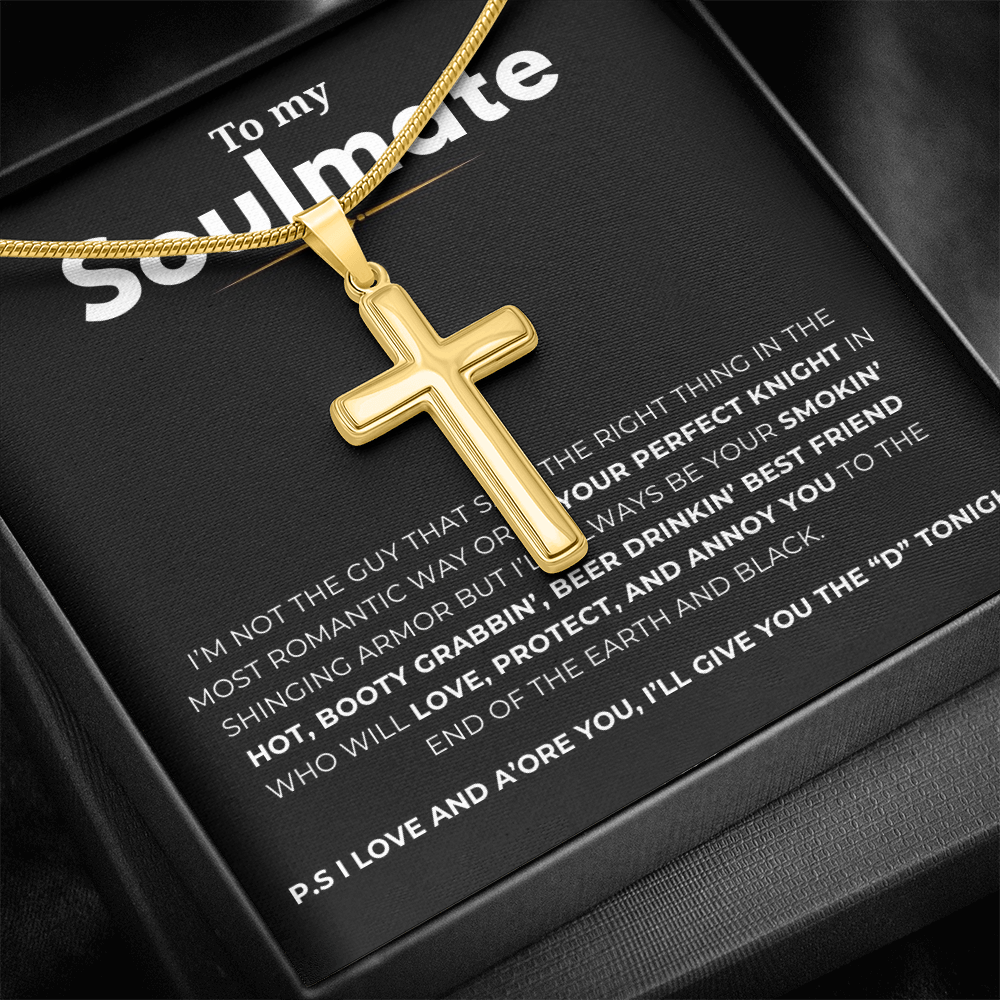 To My Soulmate Artisan Cross Necklace with Snake Chain