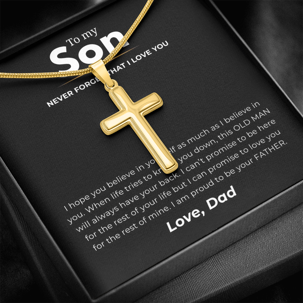 To My Son Artisan Cross Necklace with Snake Chain