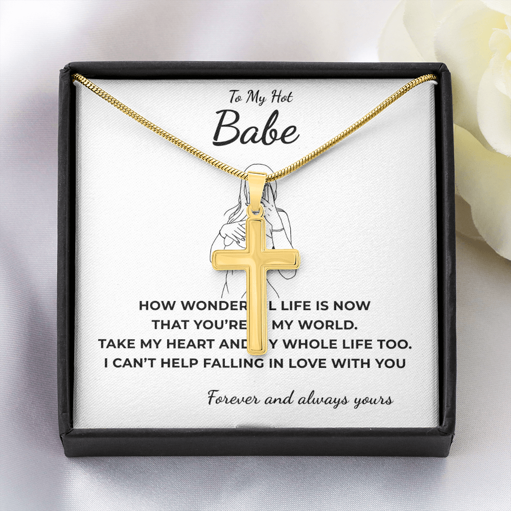 To My Hot Babe Artisan Cross Necklace with Snake Chain