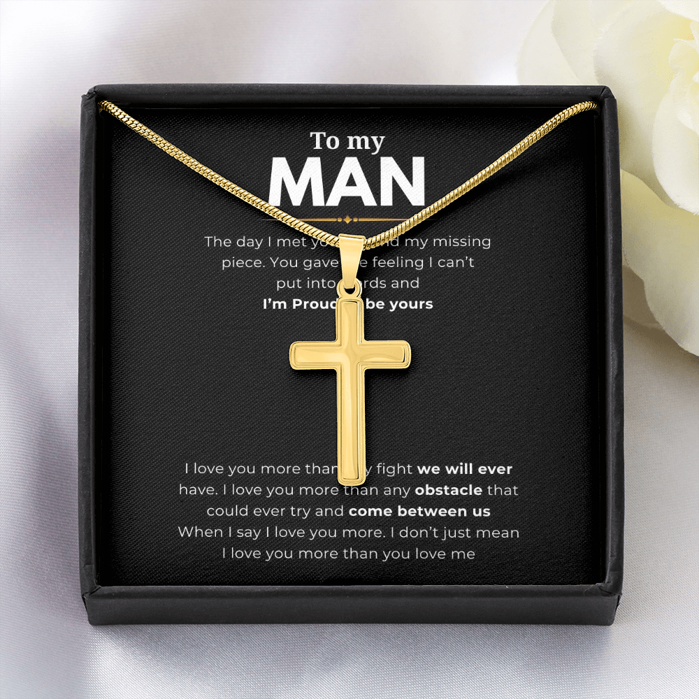 To My Man Artisan Cross Necklace with Snake Chain