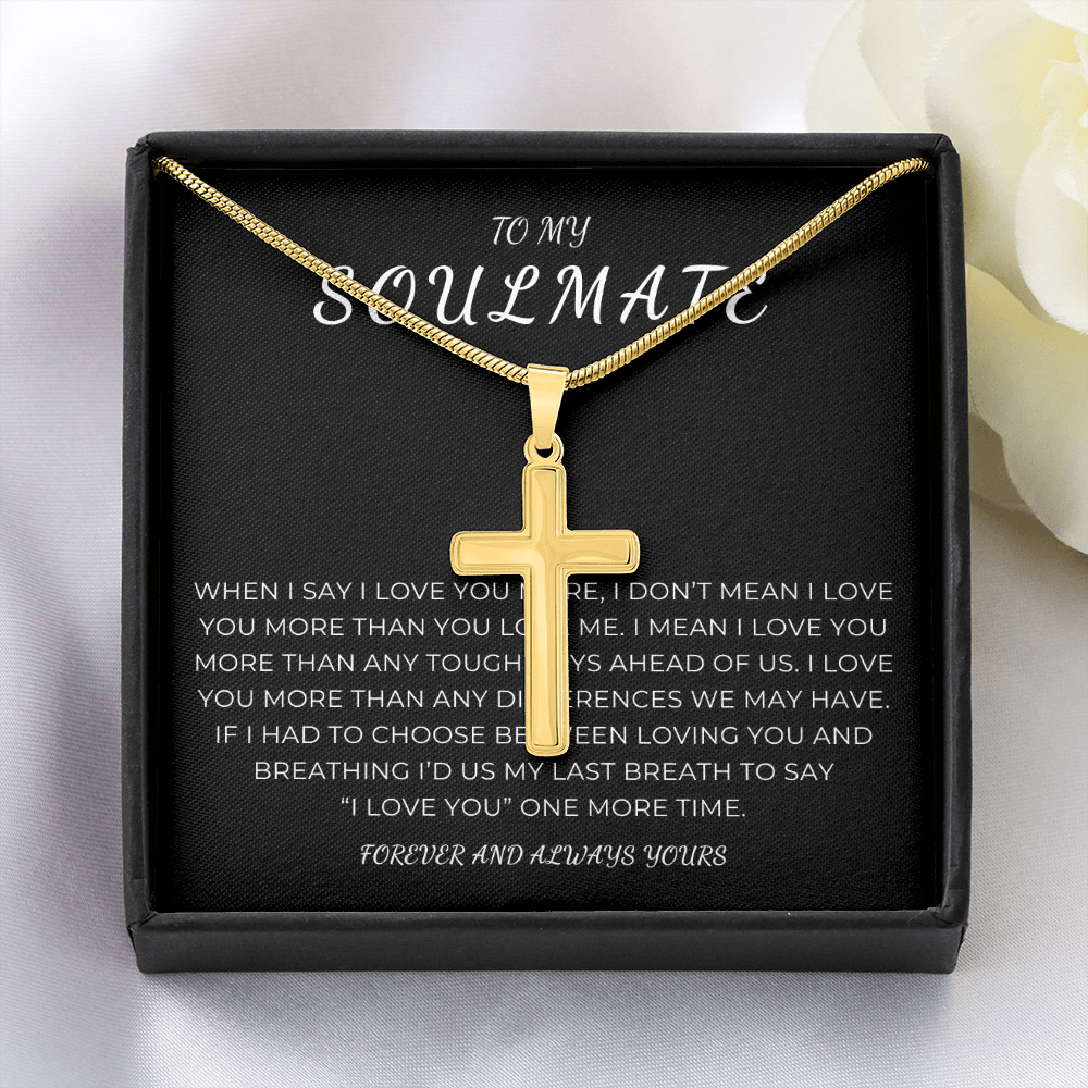 To My Soulmate Cross Necklace with Snake Chain