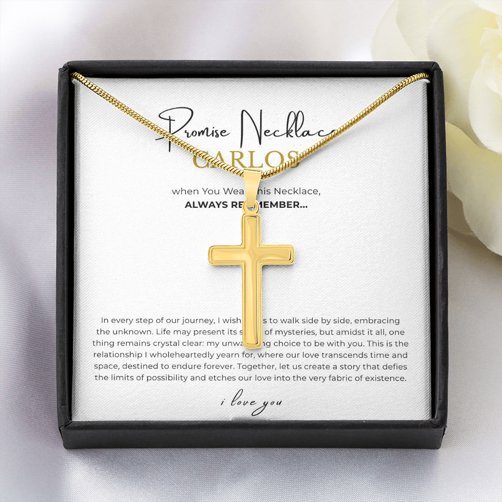 Prosonalized Promise Cross Necklace with Snake Chain