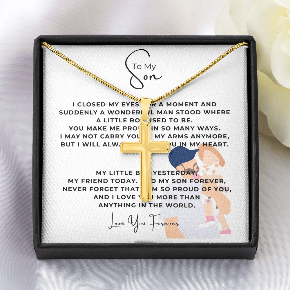 To My Son Artisan Cross Necklace with Snake Chain