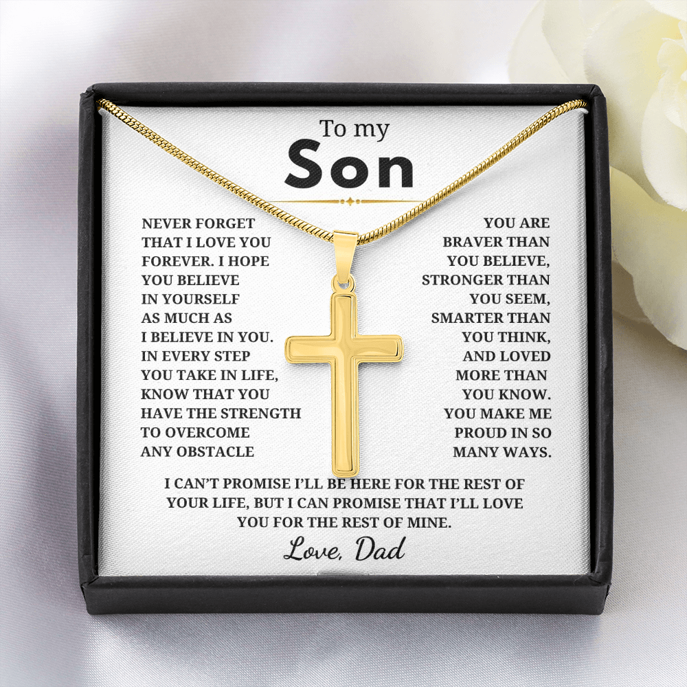 To My Son Artisan Cross Necklace with Snake Chain