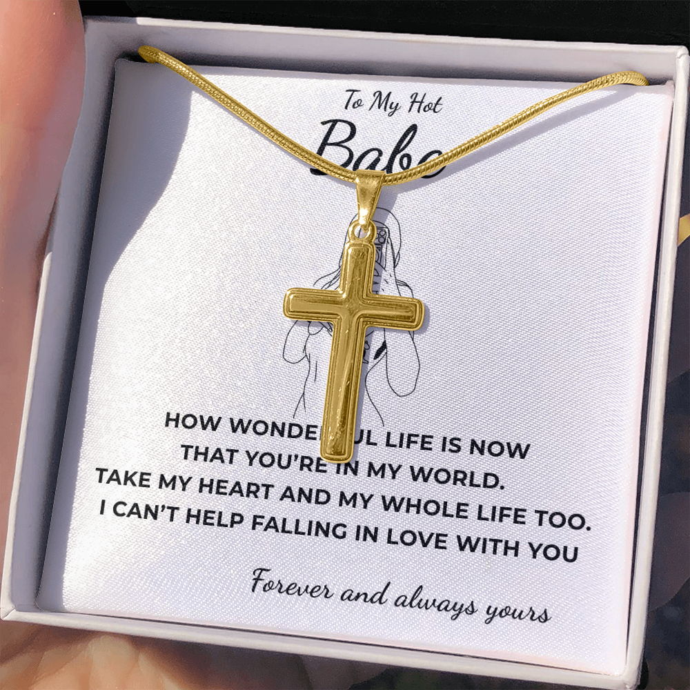 To My Hot Babe Artisan Cross Necklace with Snake Chain