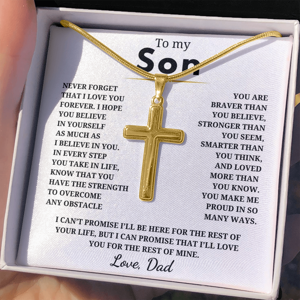 To My Son Artisan Cross Necklace with Snake Chain