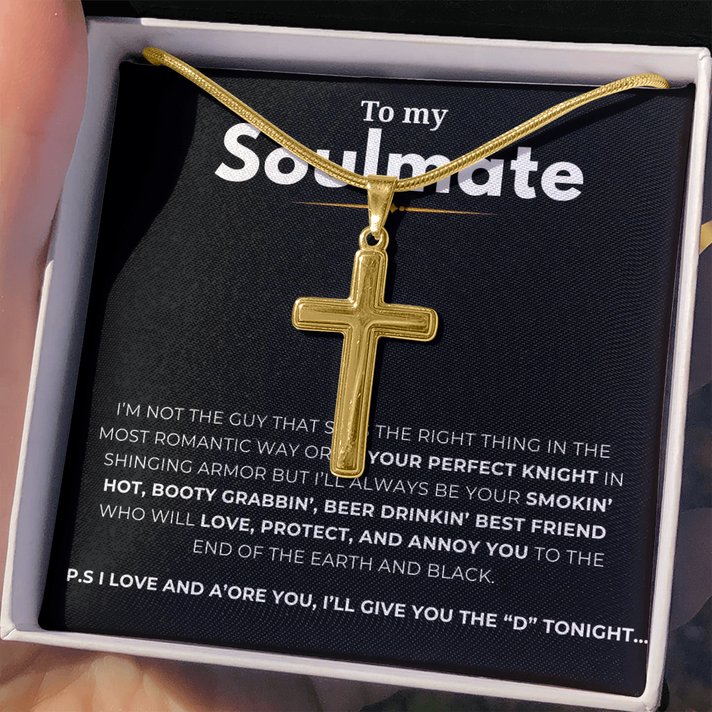 To My Soulmate Artisan Cross Necklace with Snake Chain