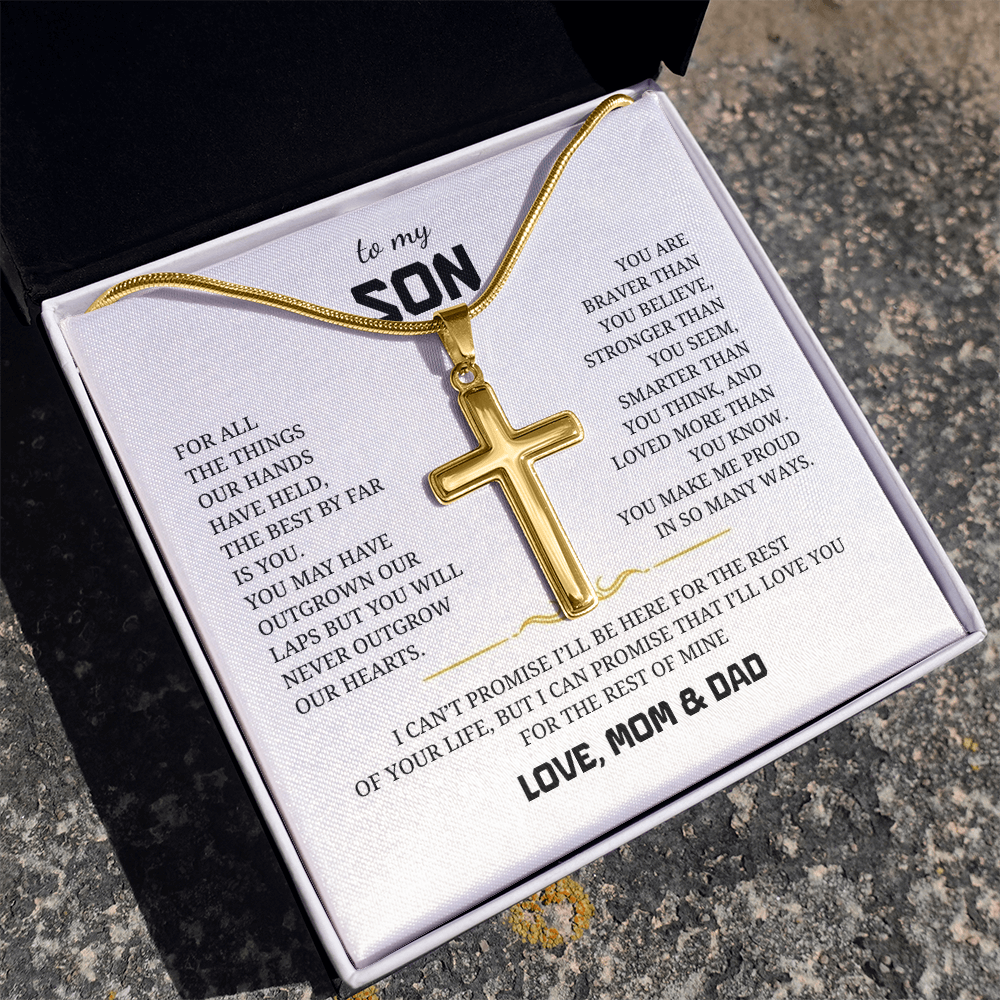 To My Son Artisan Cross Necklace with Snake Chain