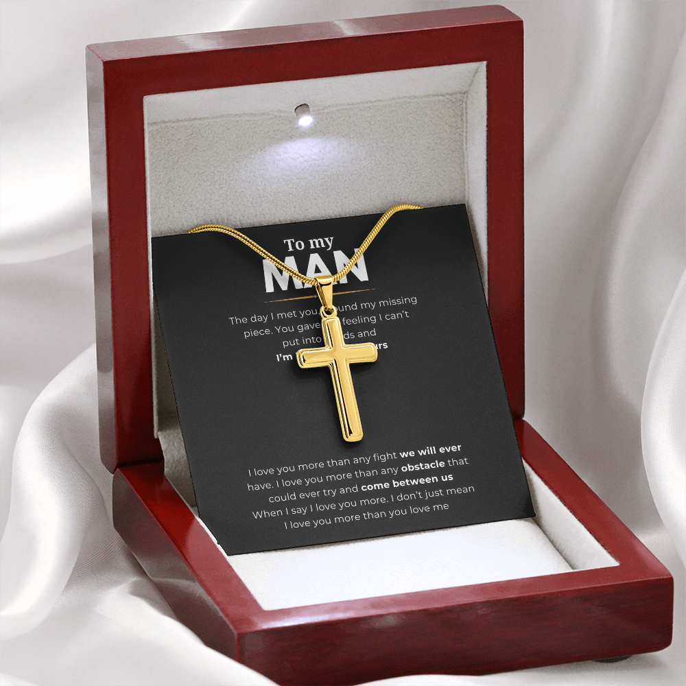 To My Man Artisan Cross Necklace with Snake Chain