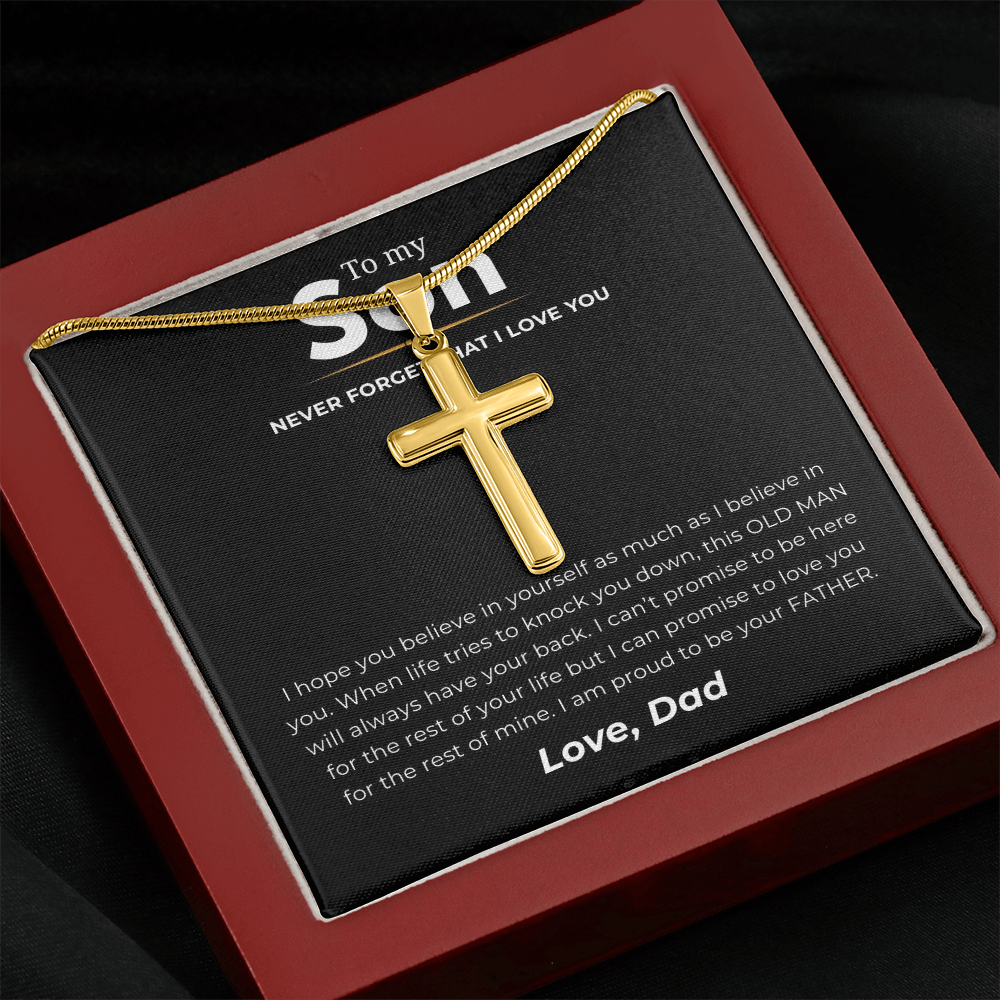 To My Son Artisan Cross Necklace with Snake Chain