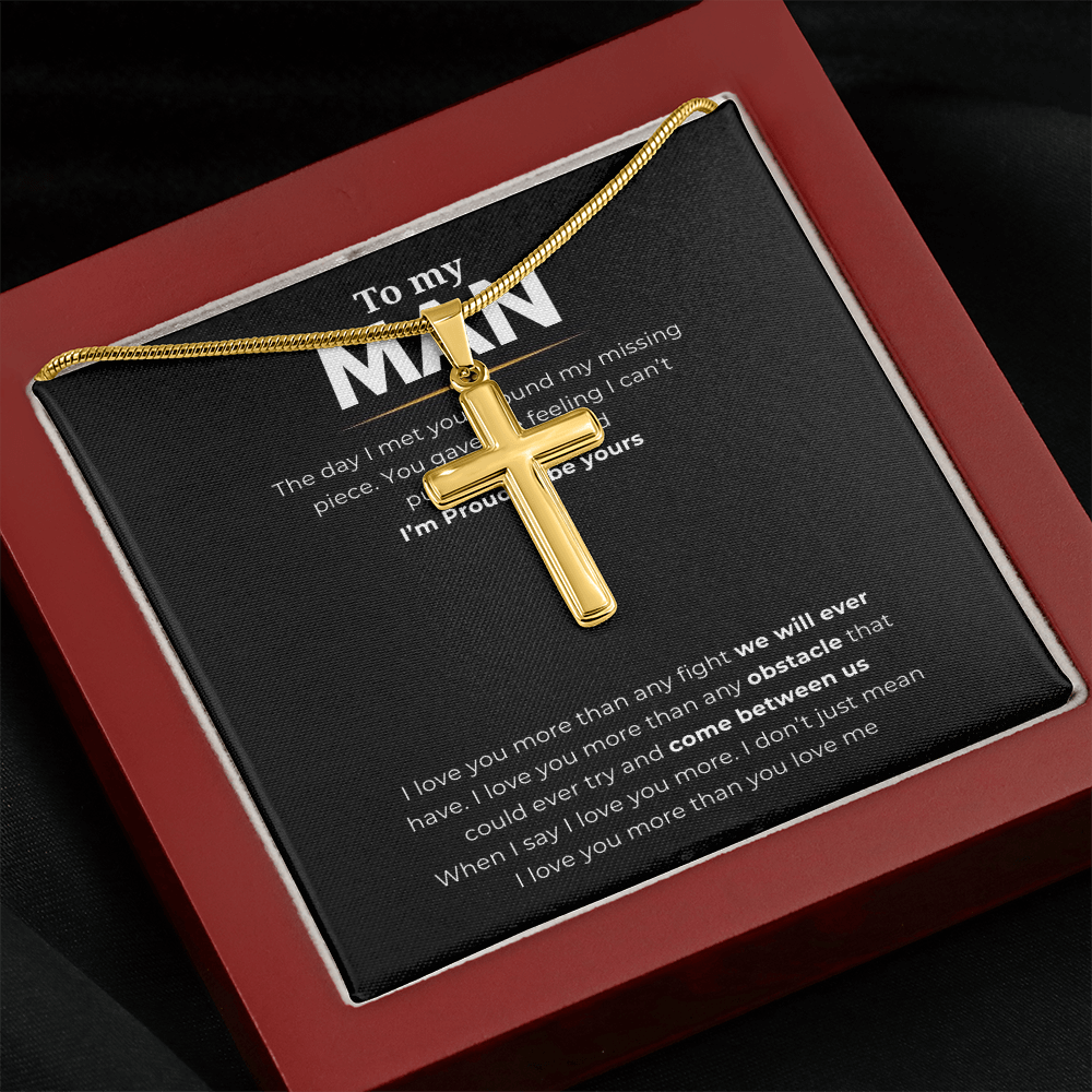 To My Man Artisan Cross Necklace with Snake Chain