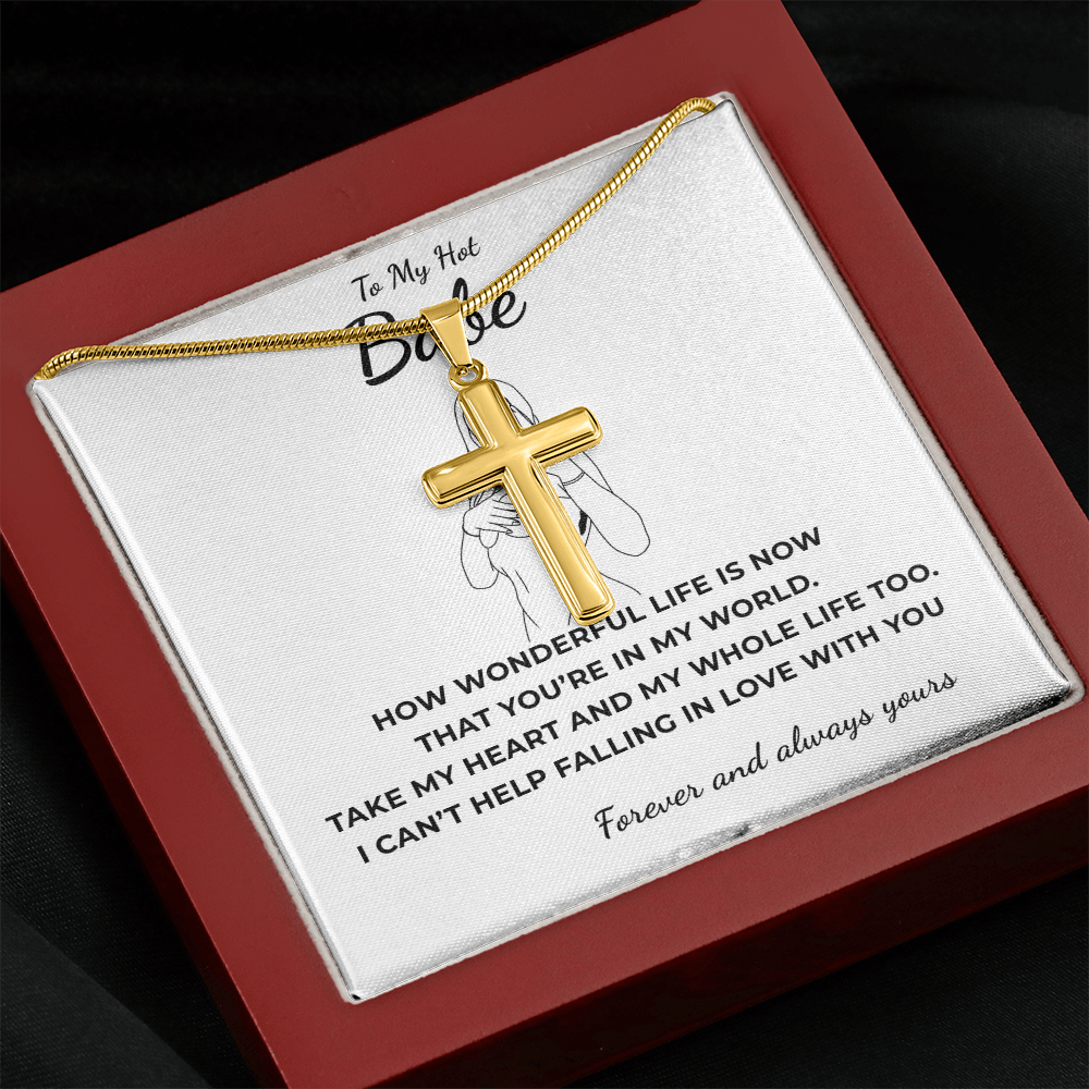 To My Hot Babe Artisan Cross Necklace with Snake Chain