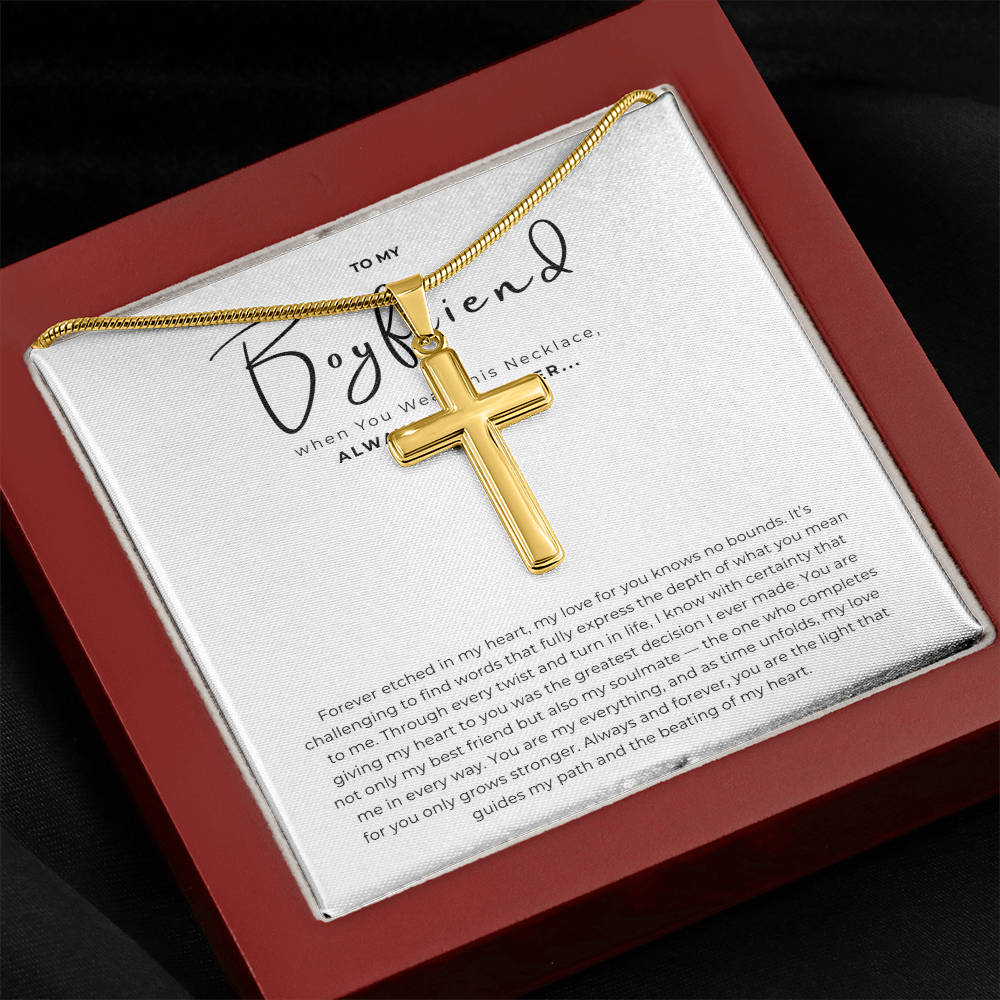 To My Boyfriend Cross Necklace with Snake Chain