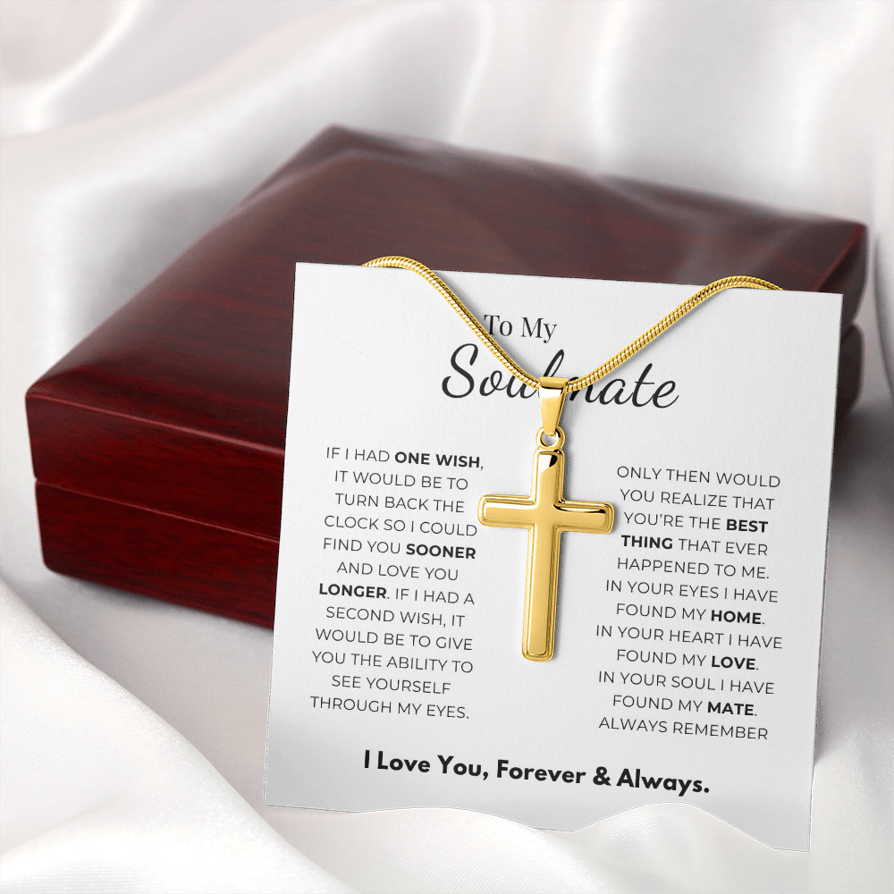 To My Soulmate Artisan Cross Necklace with Snake Chain
