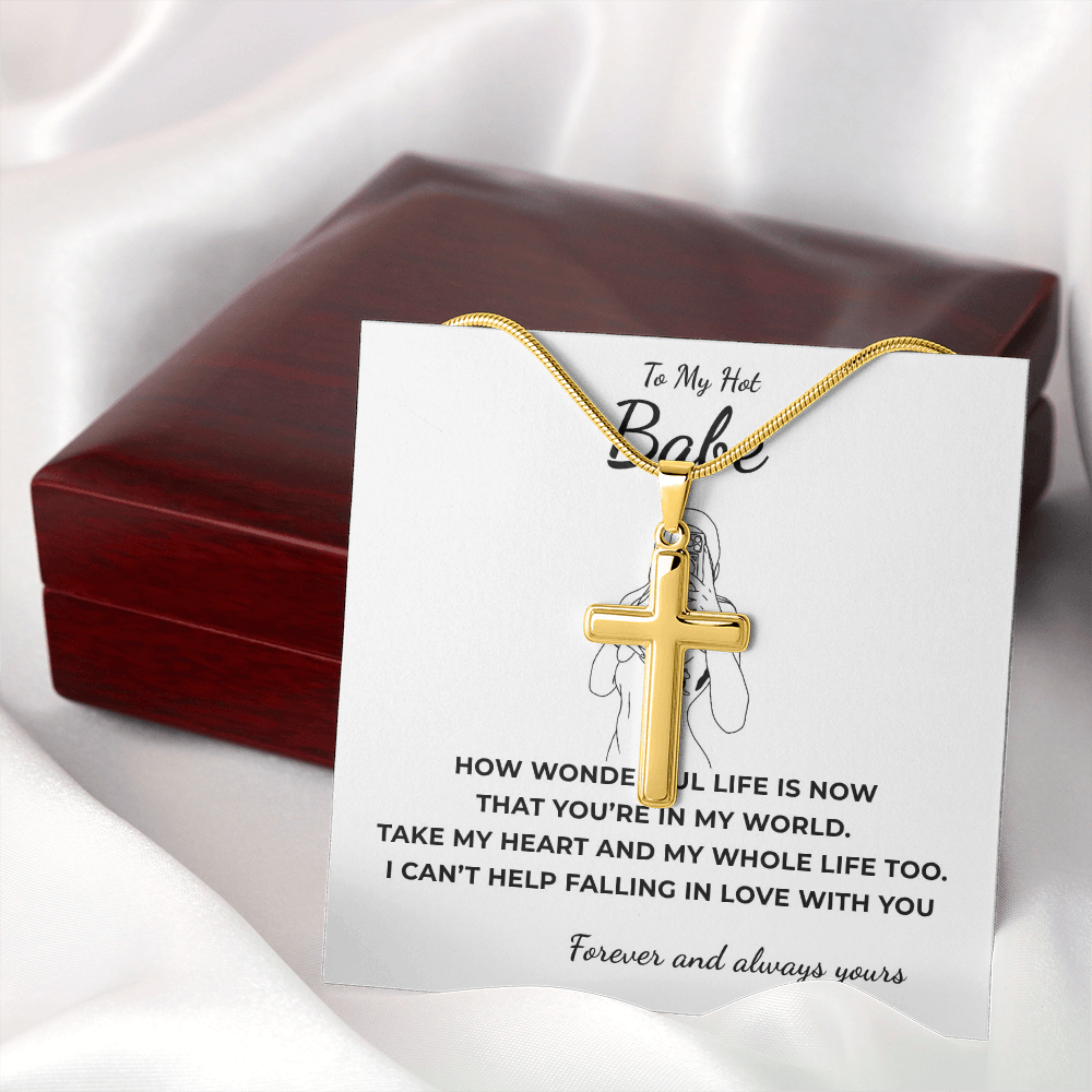 To My Hot Babe Artisan Cross Necklace with Snake Chain