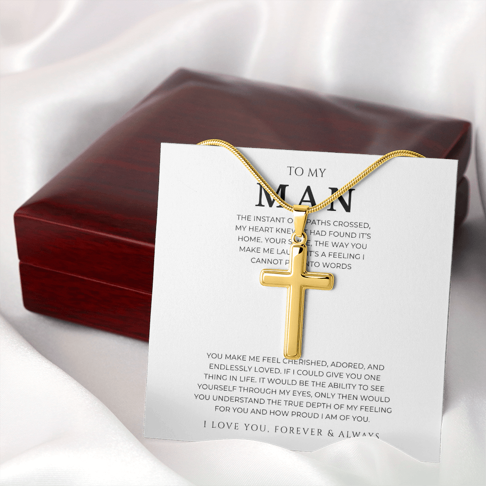 To My Man Cross Necklace with Snake Chain