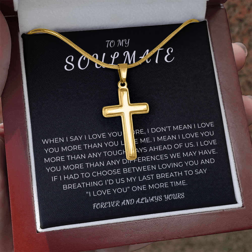 To My Soulmate Cross Necklace with Snake Chain