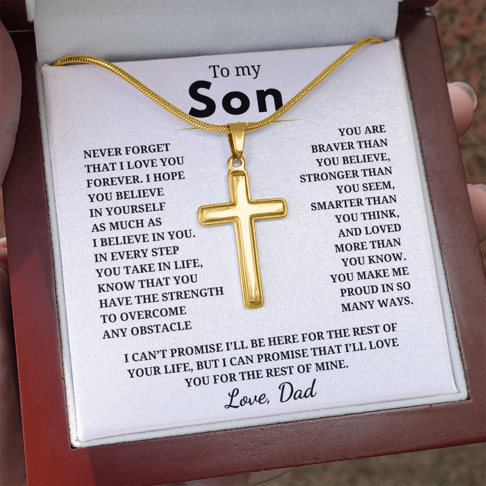 To My Son Artisan Cross Necklace with Snake Chain