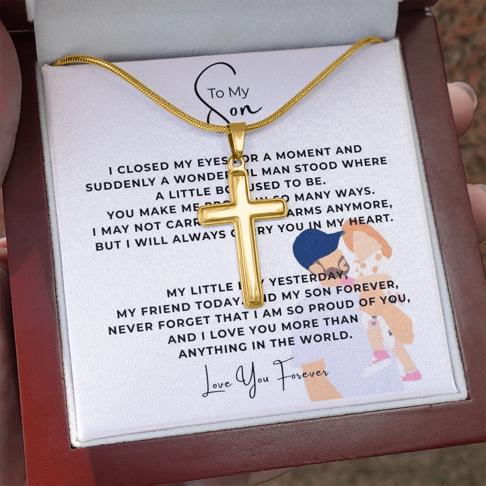 To My Son Artisan Cross Necklace with Snake Chain