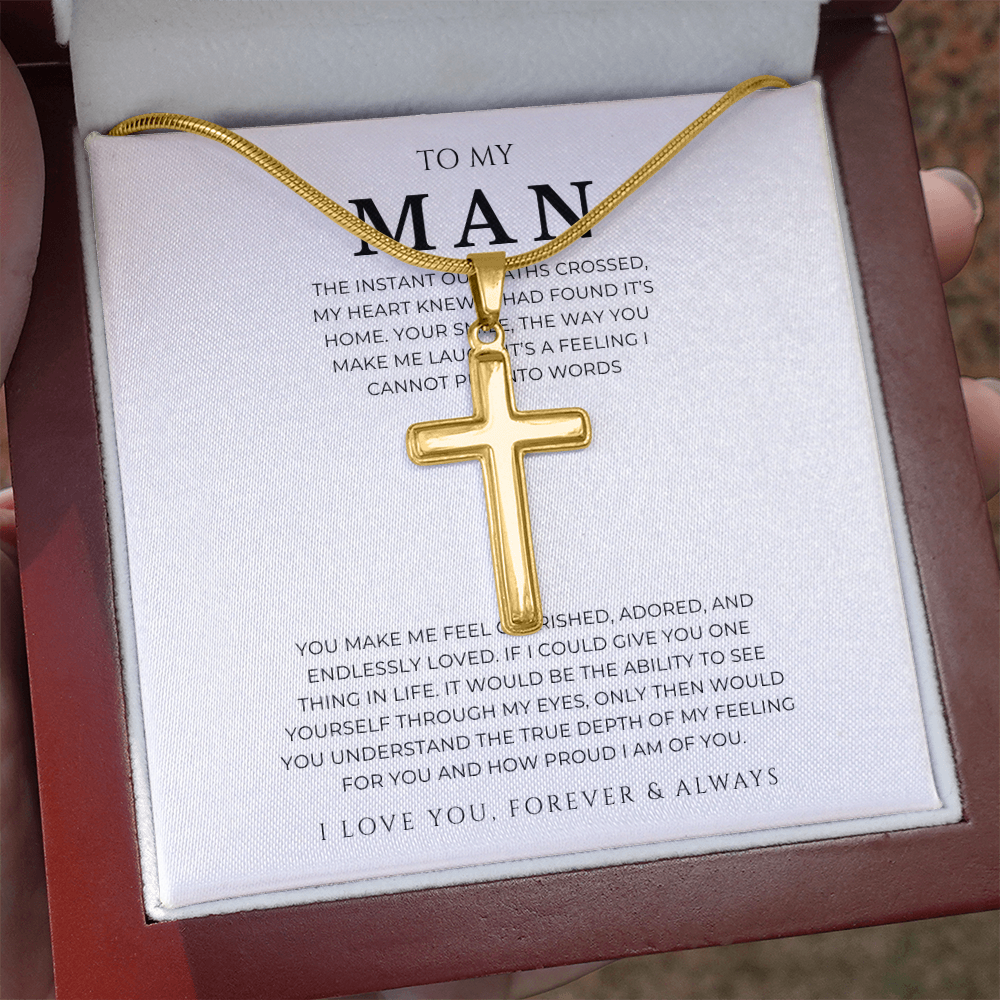 To My Man Cross Necklace with Snake Chain