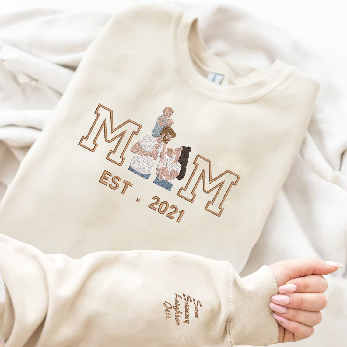 Mother s Day Personalized Embroidered Family Photo Hoodie Sweatshirt T Petie Island
