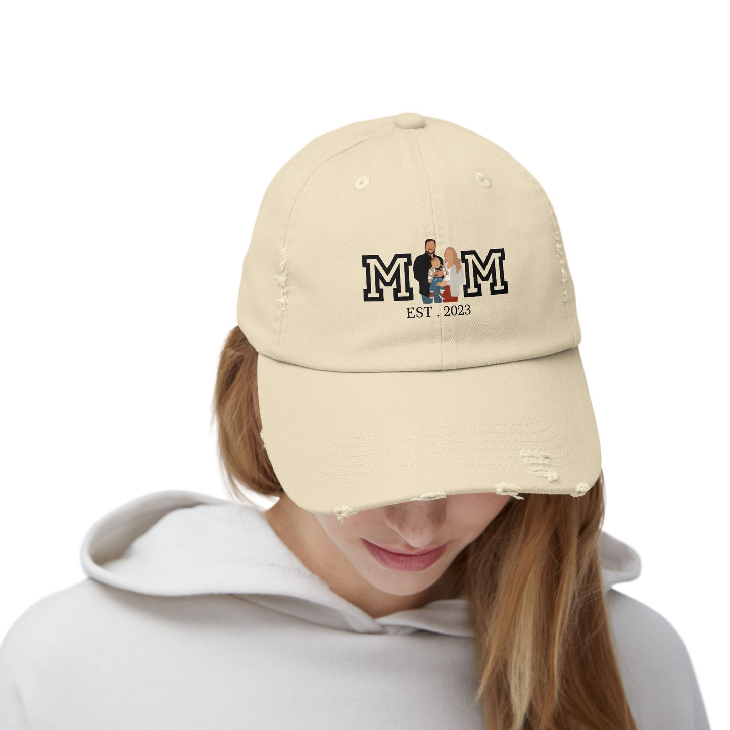Custom MOM EST Unisex Distressed Cap