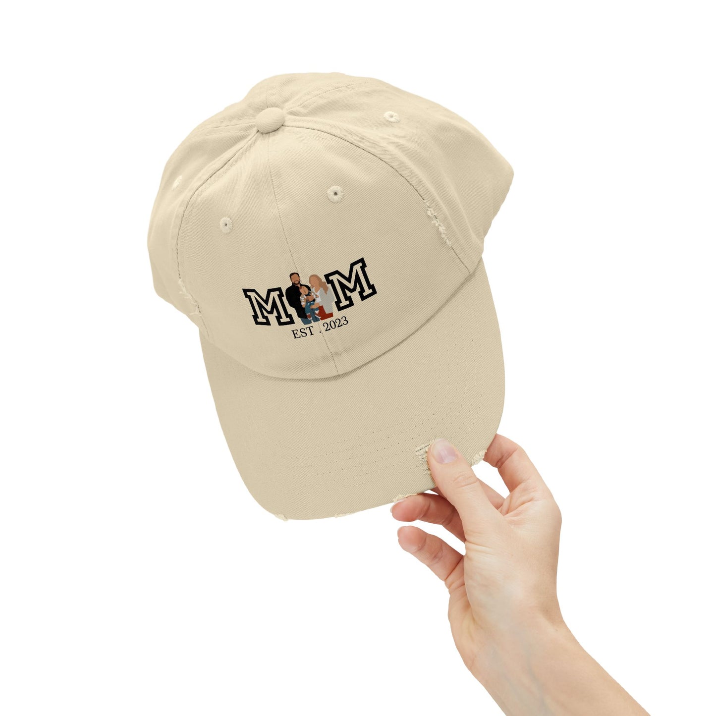 Custom MOM EST Unisex Distressed Cap