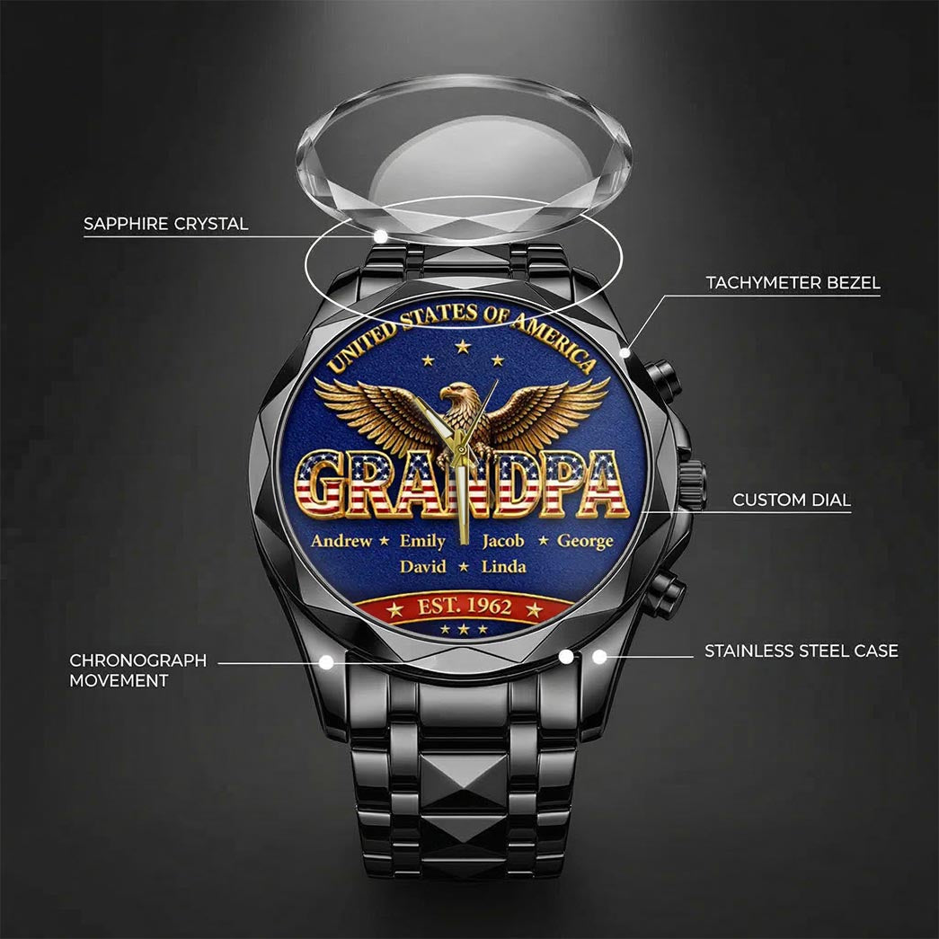 Personalized EST & Names for Independence Day Grandpa Watch