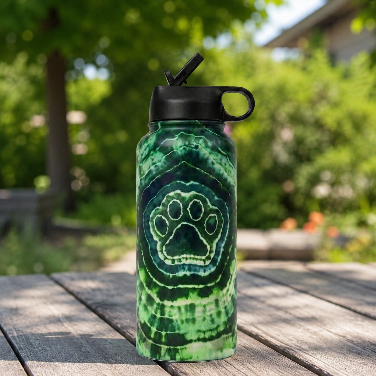 Tie-Dye Pet Paw Print Insulated Water Bottle