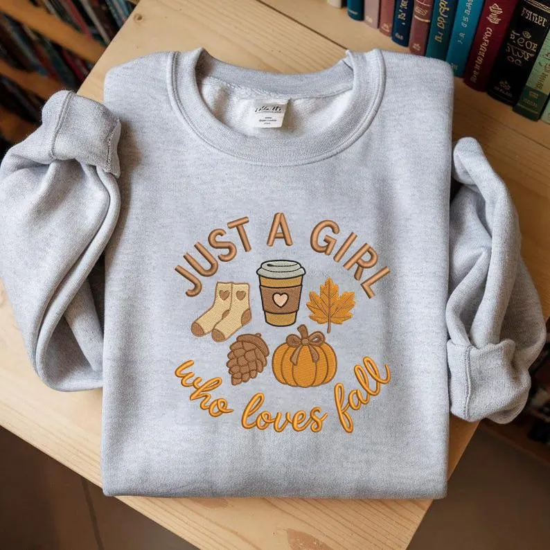 Halloween Personalized Embroidered Just A Girl Who Loves Fall Hoodie Sweatshirt T-Shirt