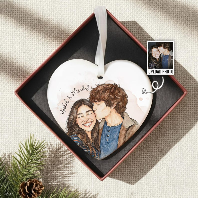 Personalized Watercolor Christmas Family Portrait Ornament, Couple Ornament, Bestie Gift