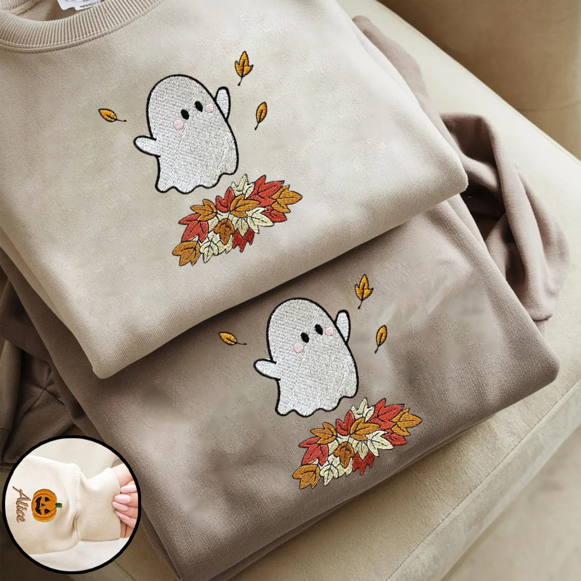 Halloween Personalized Embroidered Ghost Hoodie Sweatshirt T-Shirt