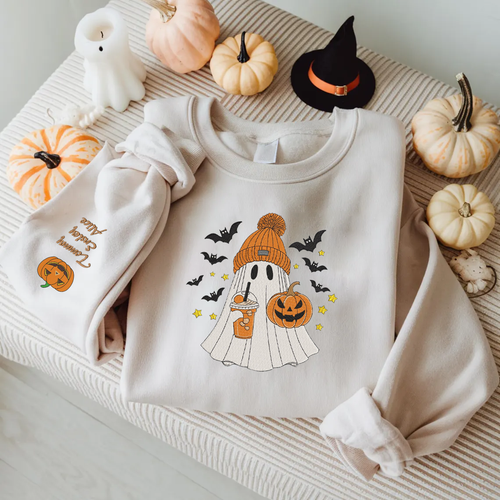 Halloween Personalized Embroidered Cute Ghost Hoodie Sweatshirt T-Shirt