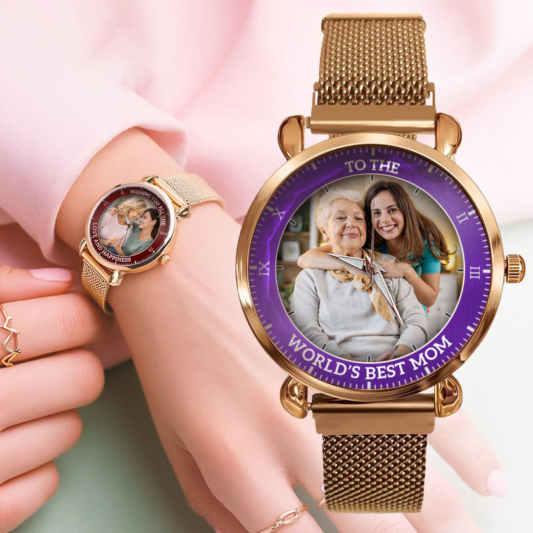 Personalized Family Photo & Names Mesh Quartz Watch You Are The World Mom