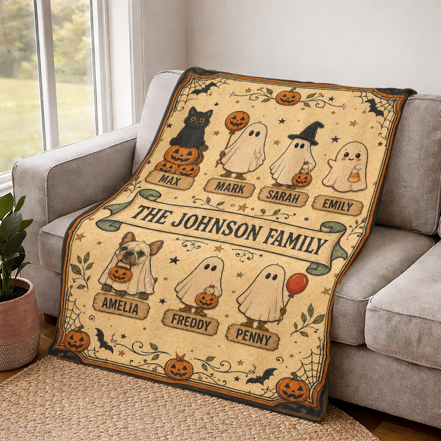 Personalized Halloween Family Members Custom Fleece Blanket