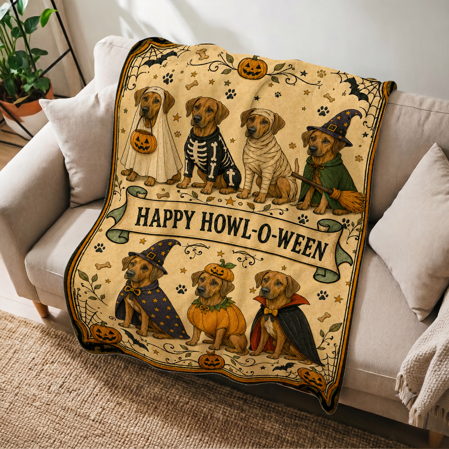 Personalized Halloween Dog Breed Custom Fleece Blanket