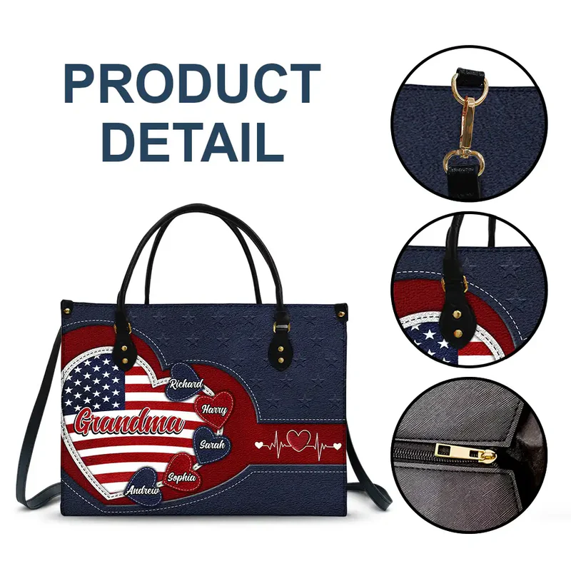 Personalized Grandma's Little Sweethearts US Flag Leather Bag