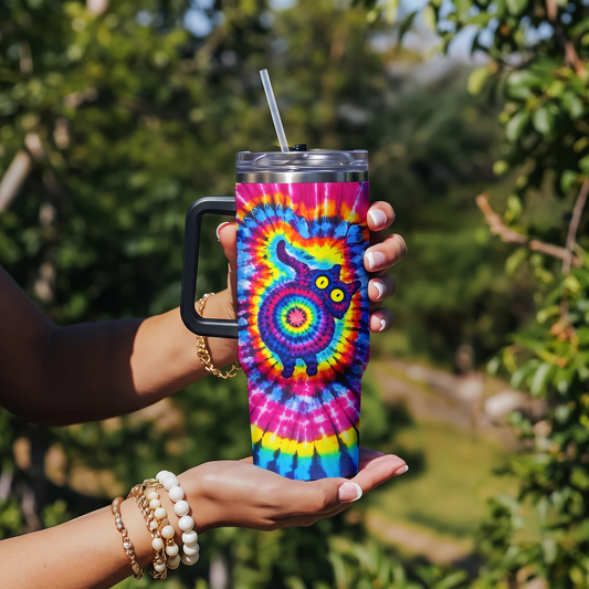 Cute Cat Tie-Dye Stainless Steel Tumbler - Personalized 40oz Tumbler