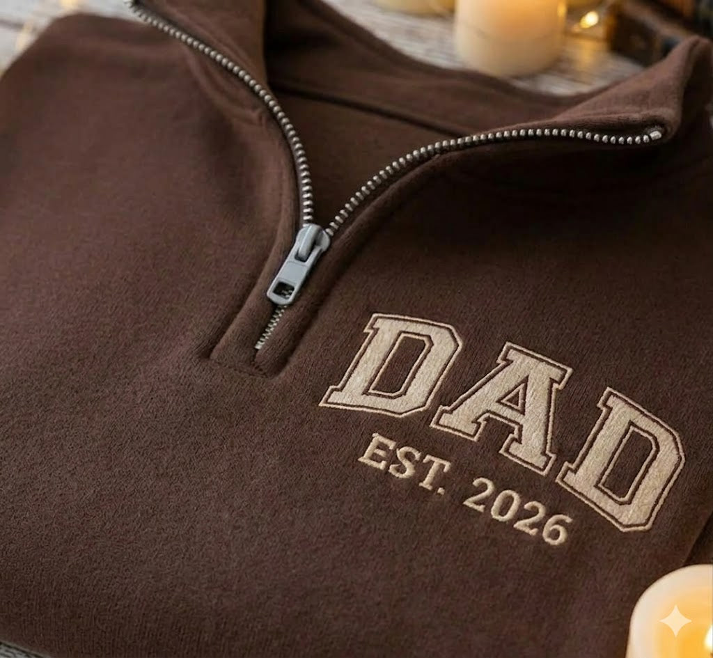 Embroidered Mother's Day Father's Day With Name On Sleeve Quarter-Zip Sweatshirt, Hoodie Sweatshirt T-Shirt