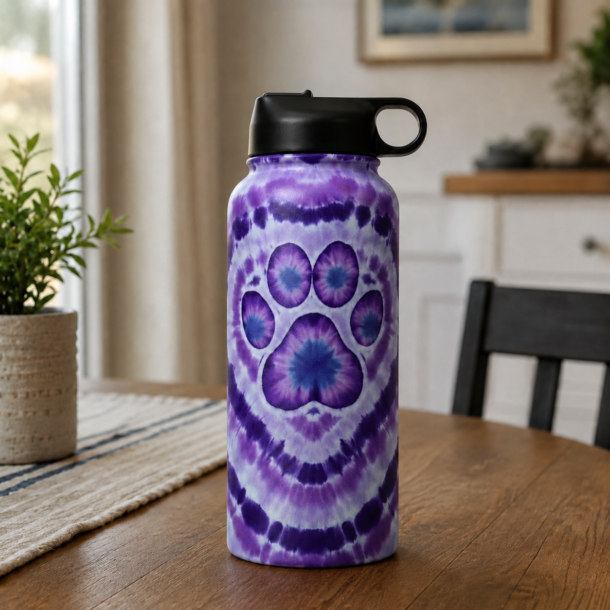 Tie-Dye Pet Paw Print Insulated Water Bottle