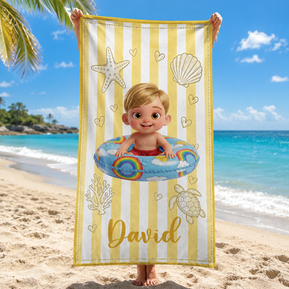 Personalized Beach Towel for Kids Custome Name Sea Animals