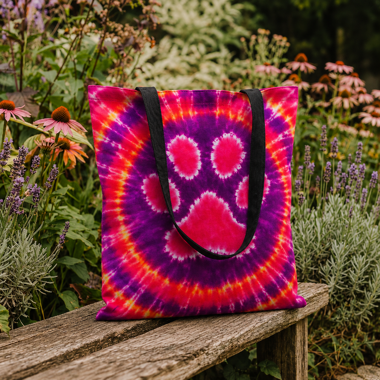 Paw Print Hot Orange Swirl Cat Tote Bag