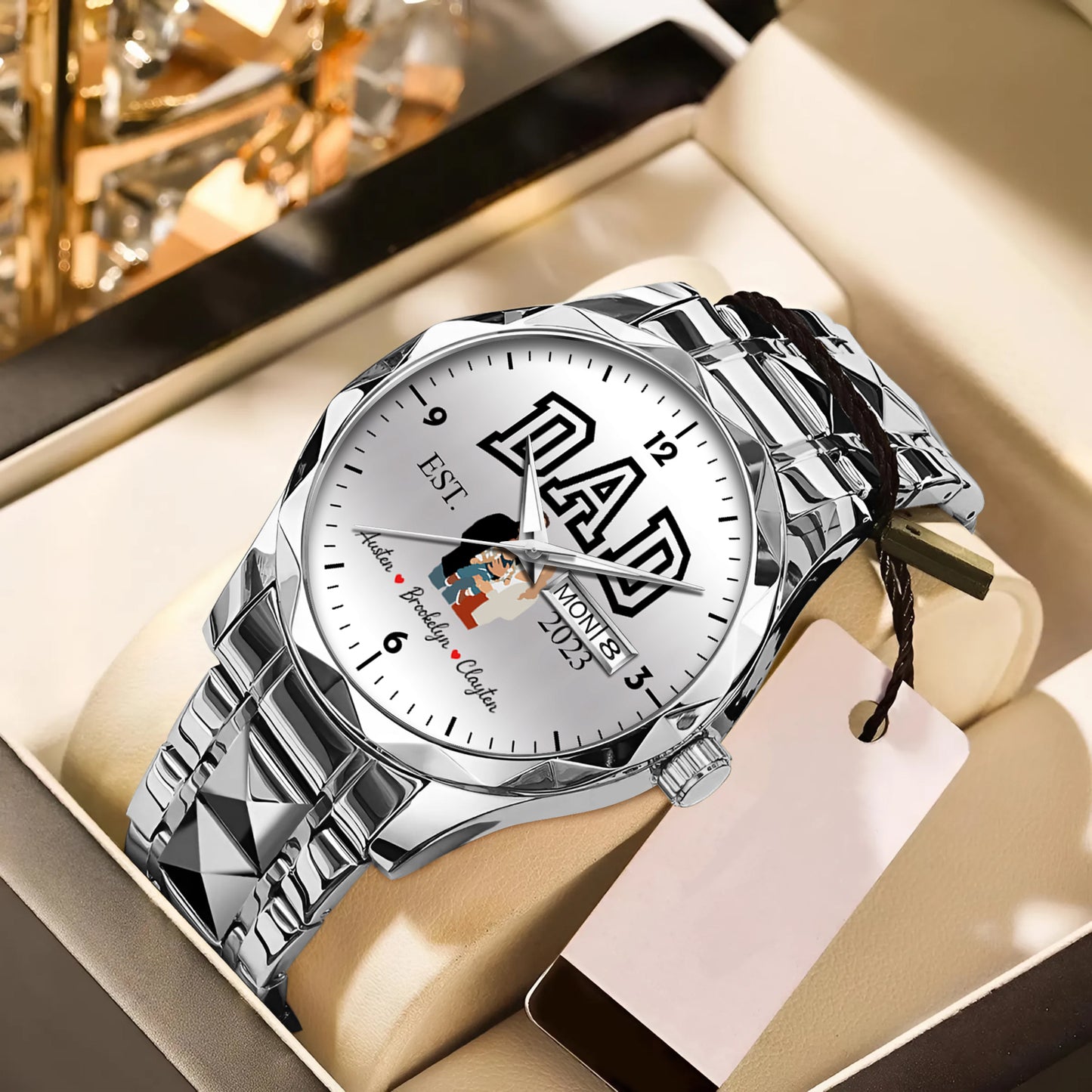 Father's Day Gift For Dad Personalized Alloy Dad Quartz Watch with Family Photos & Kids’ Names