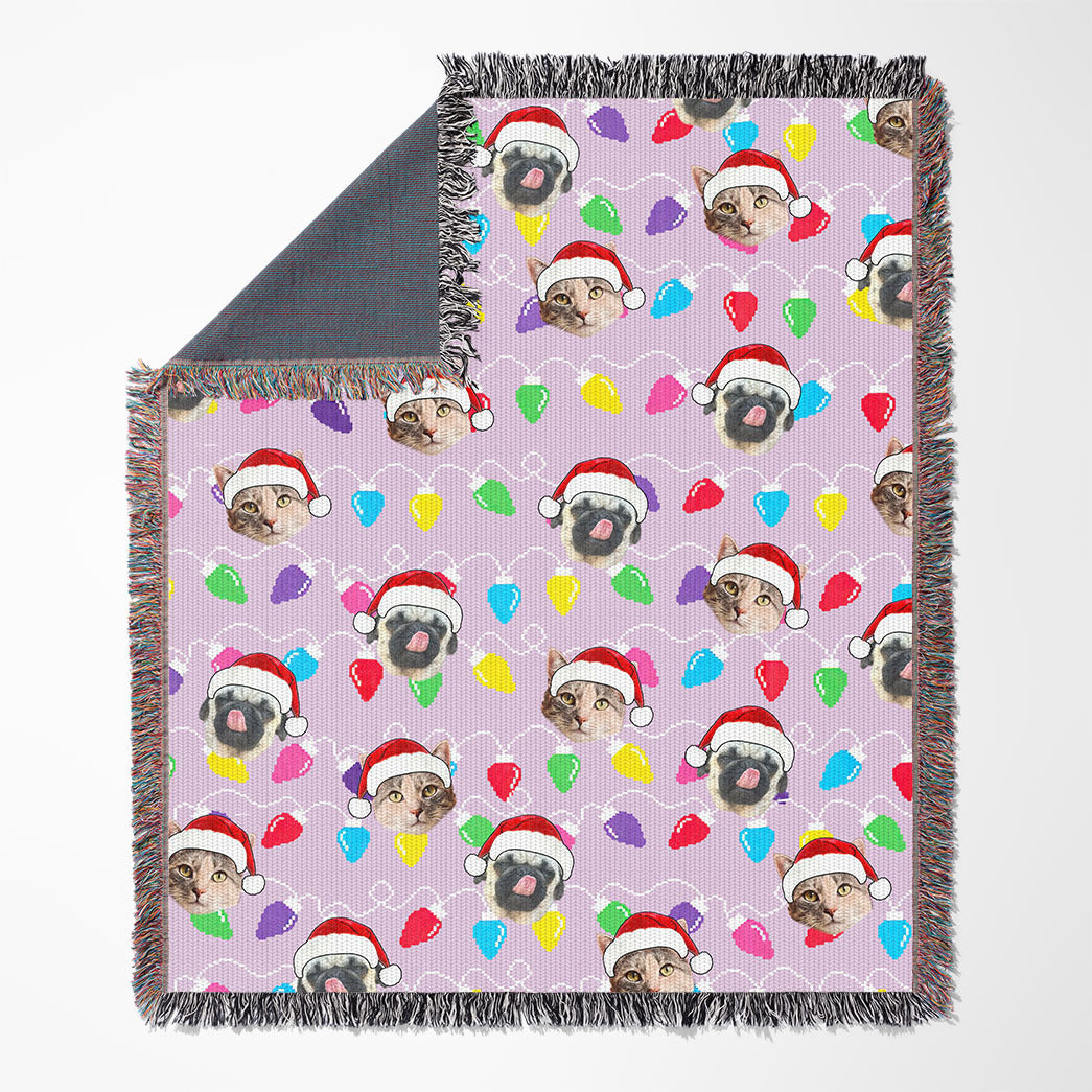 Personalized Pet Dog Cat Christmas Light Imitation Knitted Woven Blanket