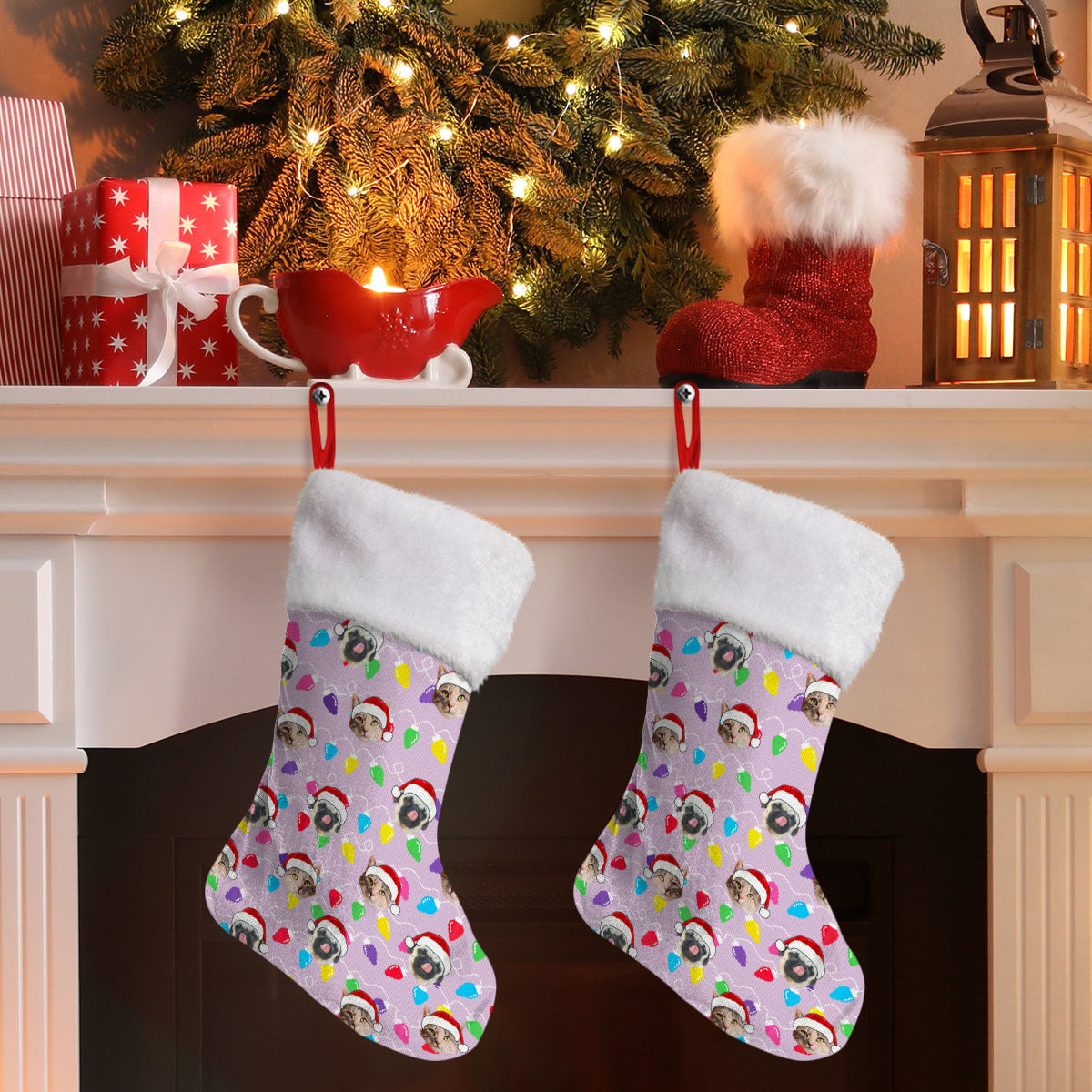 Personalized Pet Dog Cat Christmas Light Imitation Knitted Pet Stockings